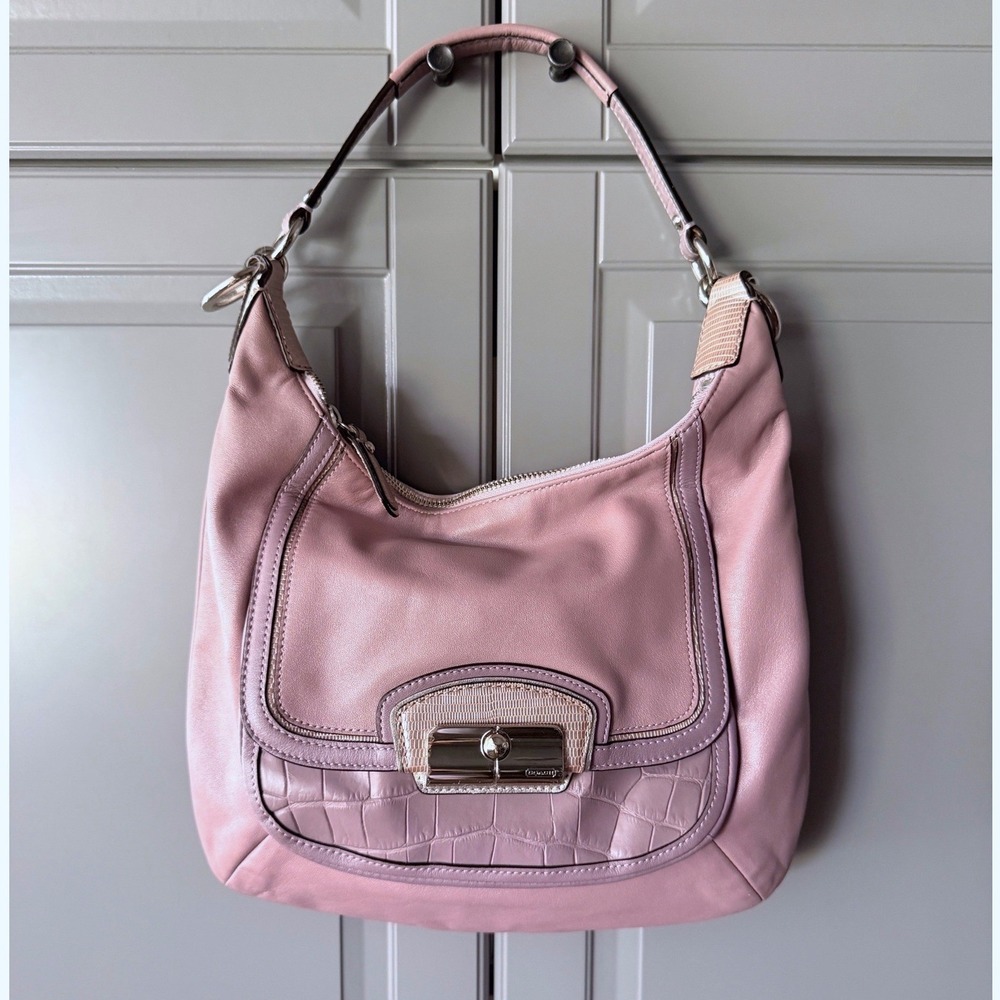 Coach VTG Kristin Spectator Croc Embossed Leather Flap Shoulder Bag 19310,Purple - Picture 1 of 9